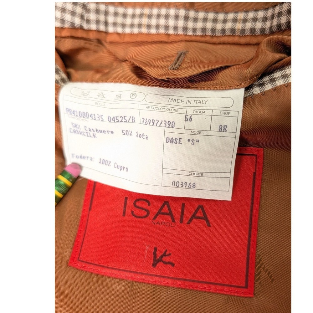 ISAIA Napoli Men's Cashmere Silk Brown Plaid Blazer Base S IT 56/46R‎ 8R Drop - Picture 5 of 11